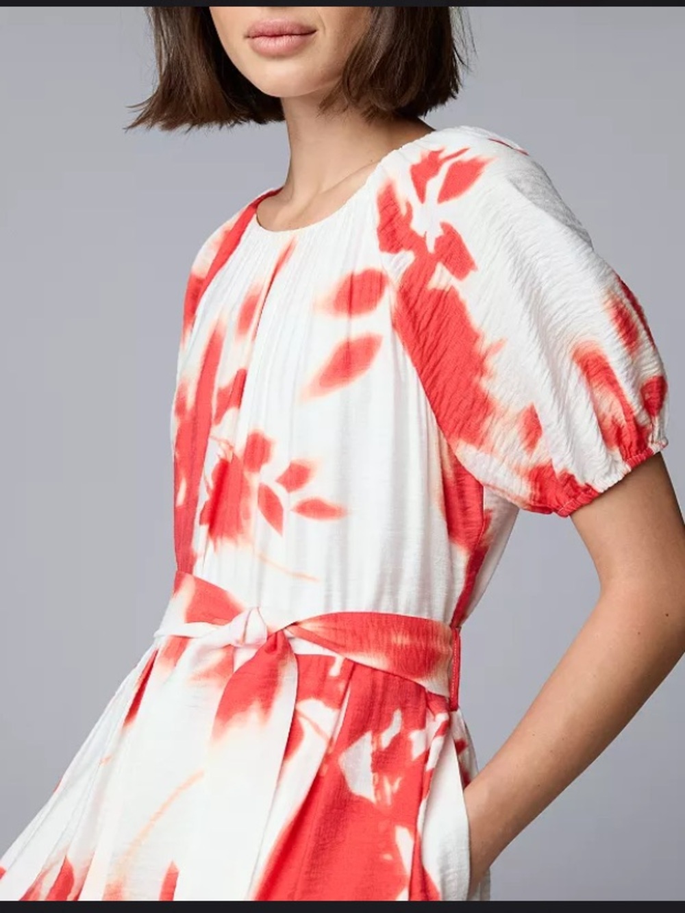 Simply Vera Wang Shirred Flowy Puff Sleeve Maxi Dress Floral Modest  NWT size M - Picture 2 of 14